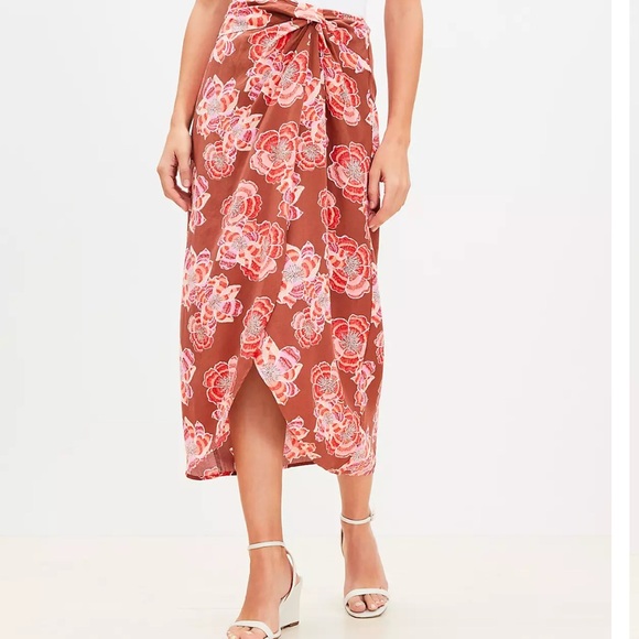 LOFT Sarong Wrap Style Skirt Orange and Pink Midi Resort vacation - Picture 1 of 7